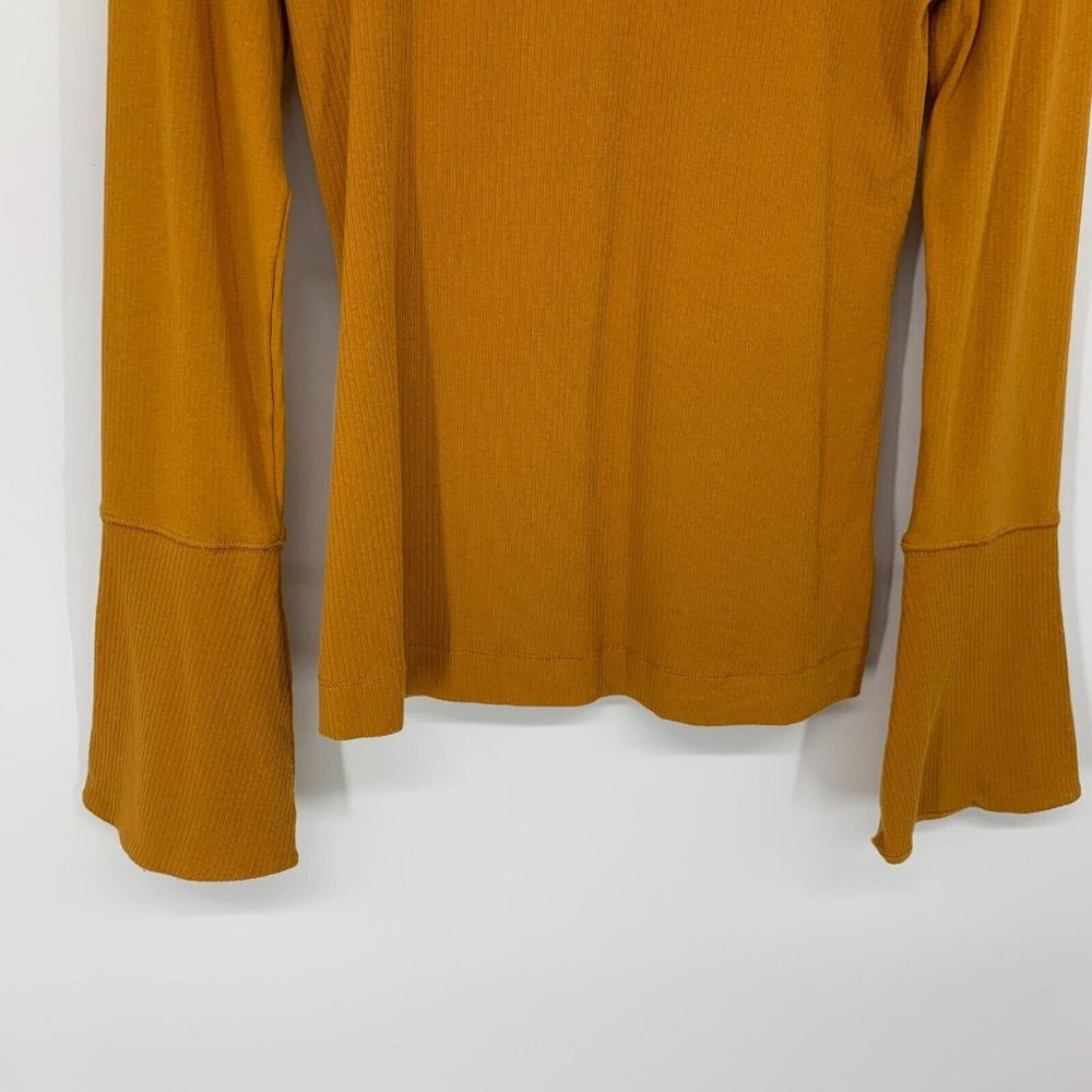 Free People Top Sydney Mustard Yellow Bell Sleeve Turtleneck - Picture 5 of 10